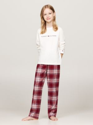 grau pyjama mit print-logo am taillenbund für mädchen - tommy hilfiger