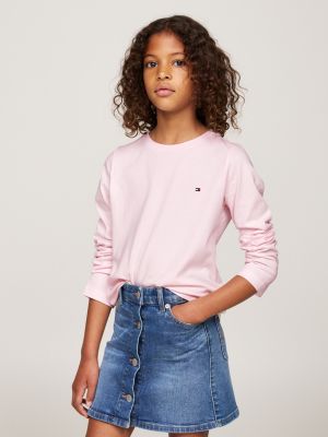 lot de 2 t-shirts signature à manches longues rose pour filles tommy hilfiger