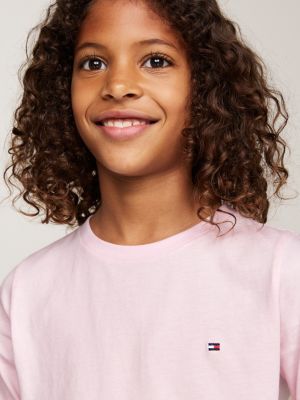 lot de 2 t-shirts signature à manches longues rose pour filles tommy hilfiger