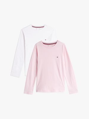 lot de 2 t-shirts signature à manches longues rose pour filles tommy hilfiger