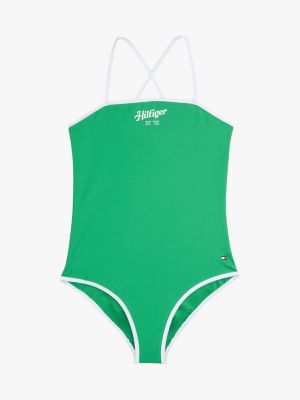 green logo crossover strap swimsuit for girls tommy hilfiger