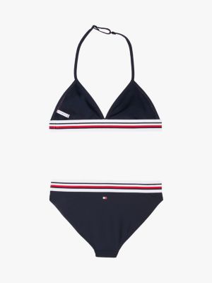 blauw bikini met triangeltop en signature-streep voor meisjes - tommy hilfiger