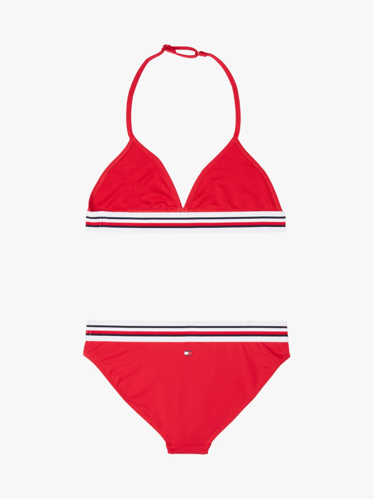 Global Stripe Halterneck Triangle Bikini Set — Red