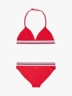 Global Stripe Halterneck Triangle Bikini Set — Red 2