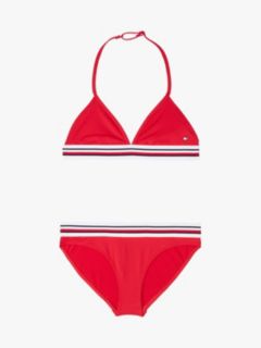 Global Stripe Halterneck Triangle Bikini Set — Red 1