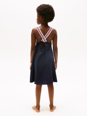 blue global stripe cover-up dress for girls tommy hilfiger