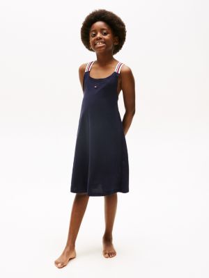 blue global stripe cover-up dress for girls tommy hilfiger