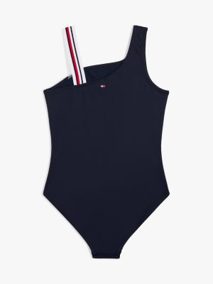 blue global stripe one shoulder swimsuit for girls tommy hilfiger