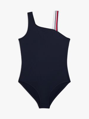 blue global stripe one shoulder swimsuit for girls tommy hilfiger