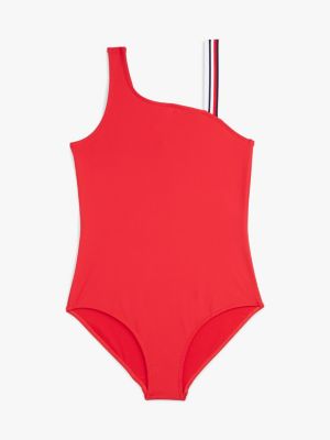 red global stripe one shoulder swimsuit for girls tommy hilfiger