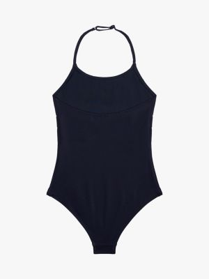 blue original logo halterneck swimsuit for girls tommy hilfiger