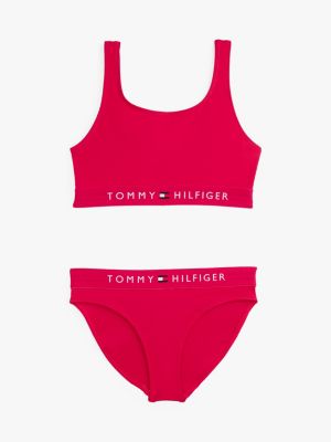 pink original logo bralette bikini set for girls tommy hilfiger