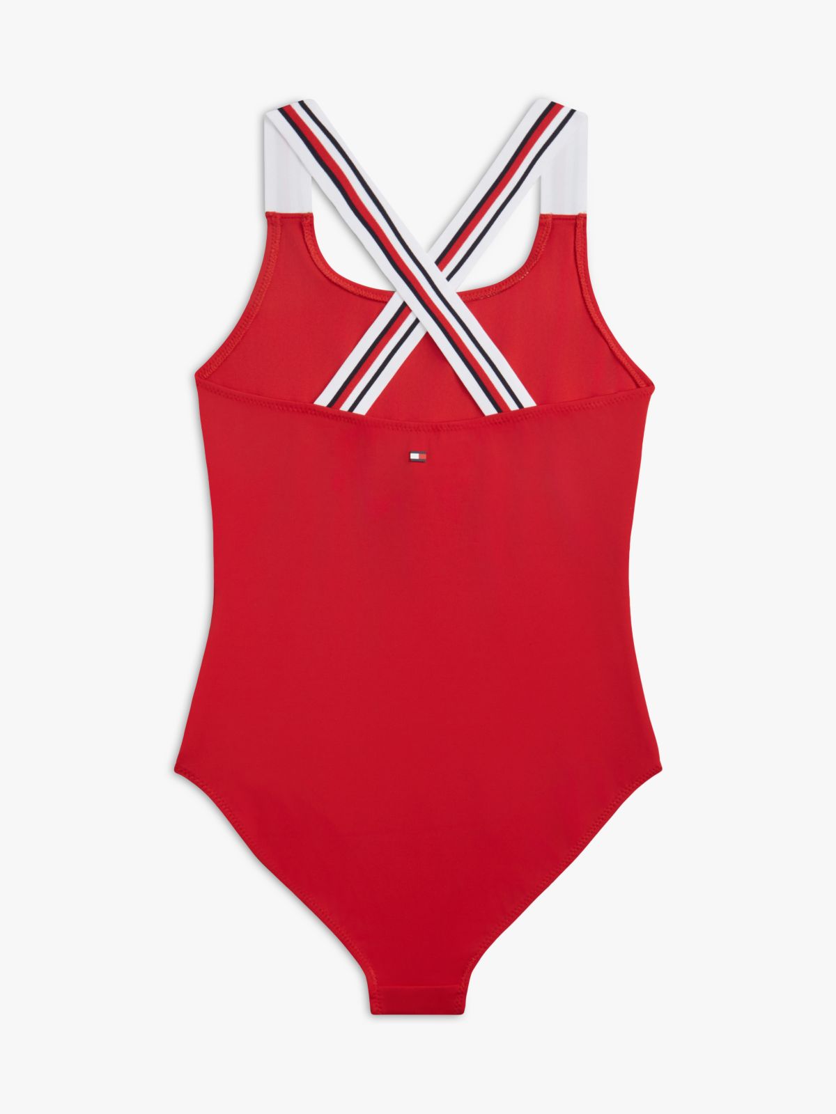 Global Stripe Square Neck Crossover Swimsuit — Red
