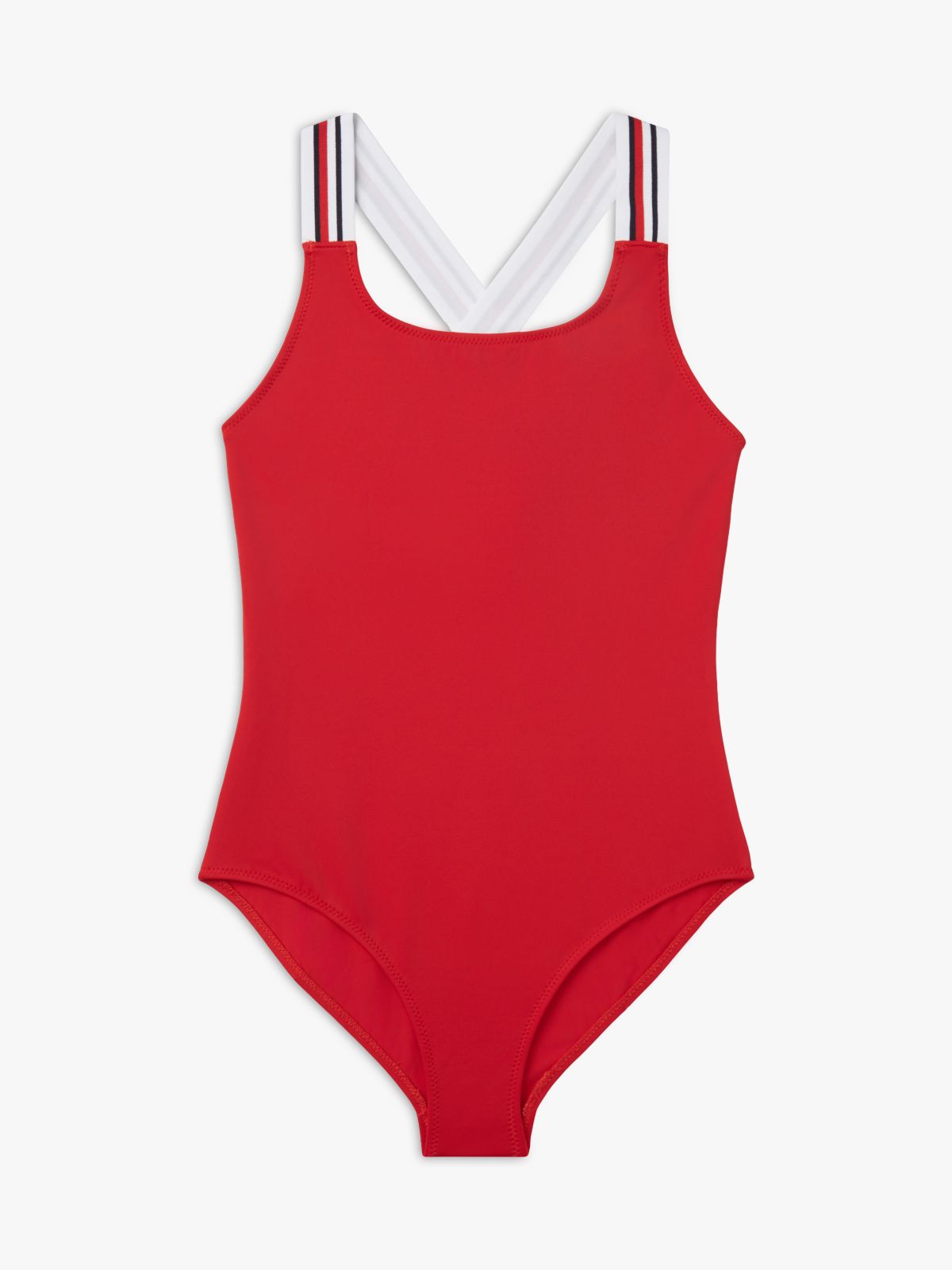 Global Stripe Square Neck Crossover Swimsuit — Red