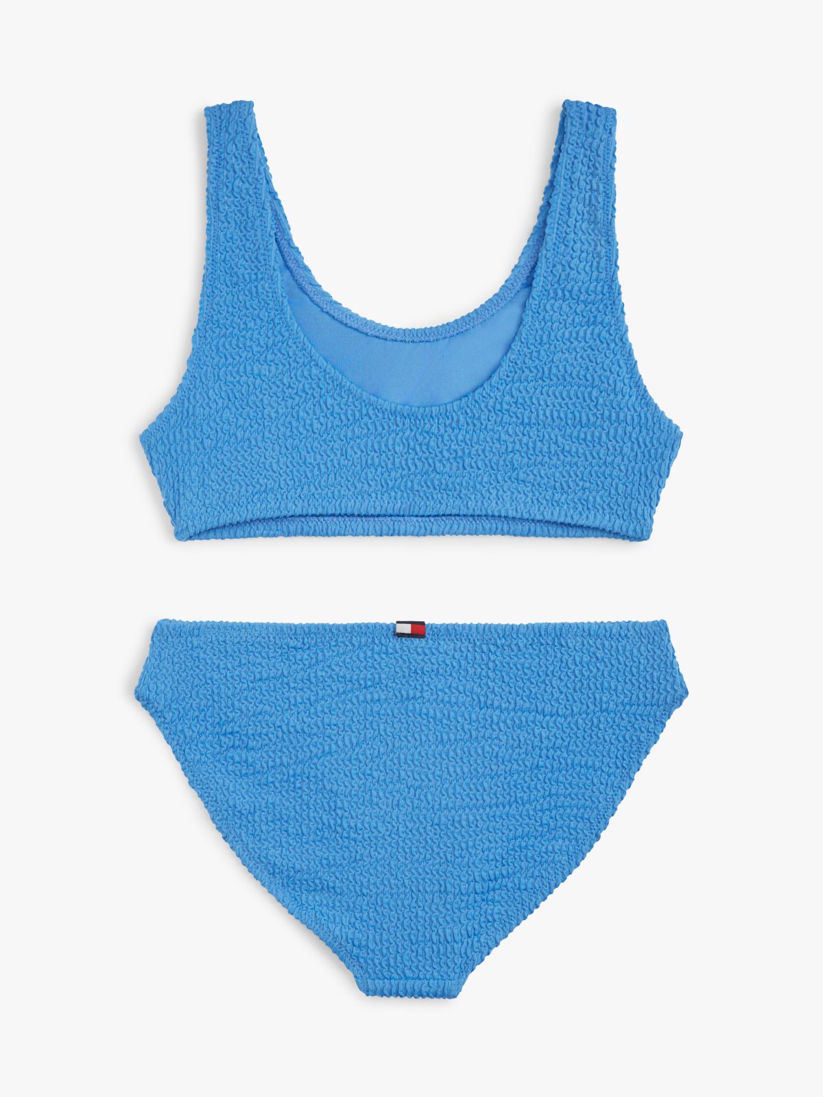 Logo Embroidery Textured Bralette Bikini Set — Blue