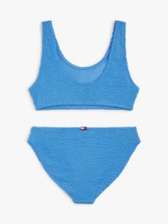 Logo Embroidery Textured Bralette Bikini Set — Blue 2