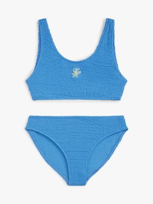blue logo embroidery textured bralette bikini set for girls tommy hilfiger