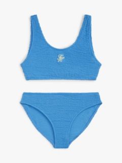 Logo Embroidery Textured Bralette Bikini Set — Blue 1