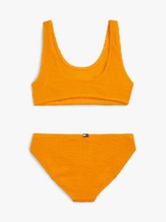 Logo Embroidery Textured Bralette Bikini Set — Orange 2