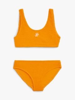 Logo Embroidery Textured Bralette Bikini Set — Orange 1