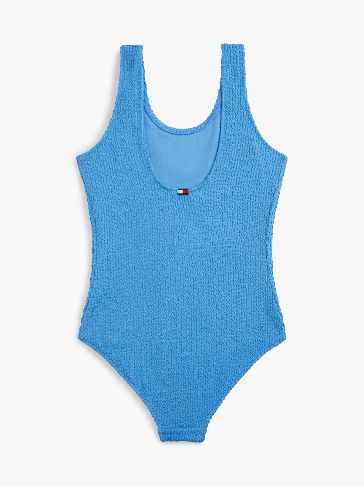 Logo Embroidery Textured Scoop Back Swimsuit — Blue