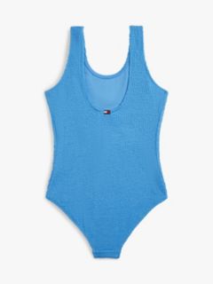 Logo Embroidery Textured Scoop Back Swimsuit — Blue 2