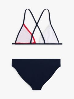 Classic Colour-Blocked Crossover Triangle Bikini Set — Blue 2
