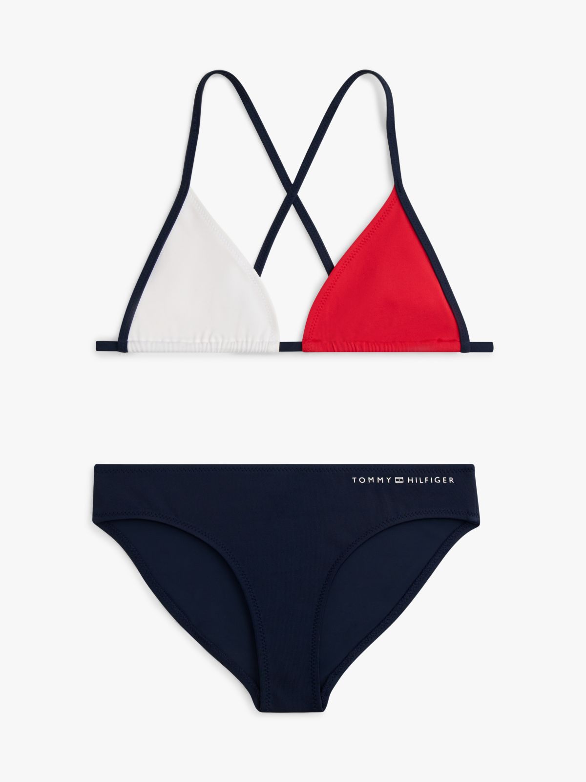 Classic Colour-Blocked Crossover Triangle Bikini Set — Blue