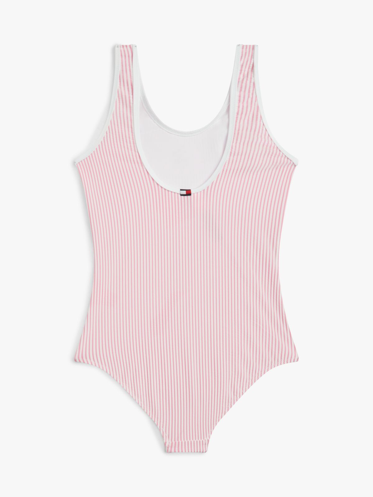 Logo Embroidery Seersucker Swimsuit — Pink
