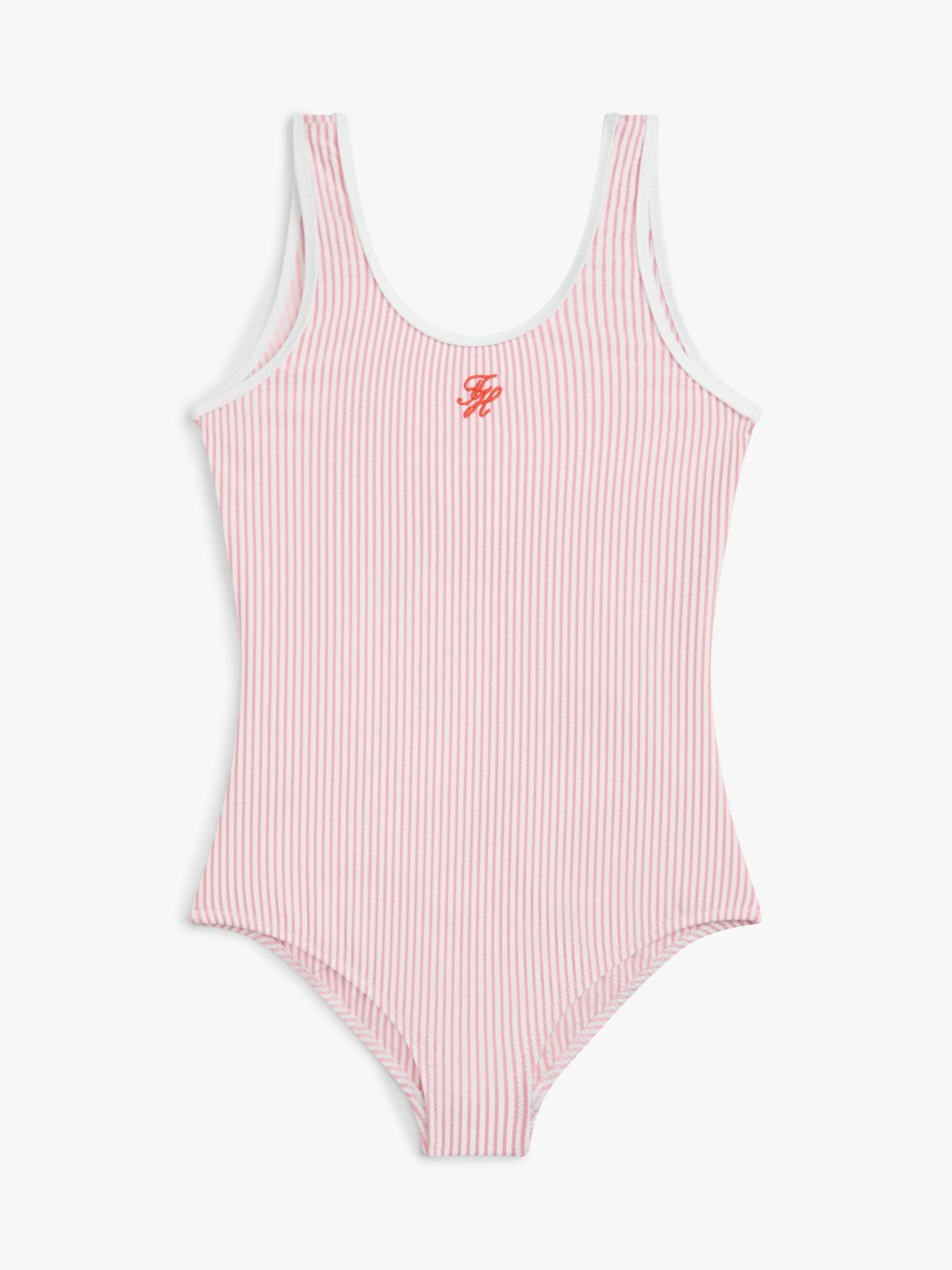 Logo Embroidery Seersucker Swimsuit — Pink