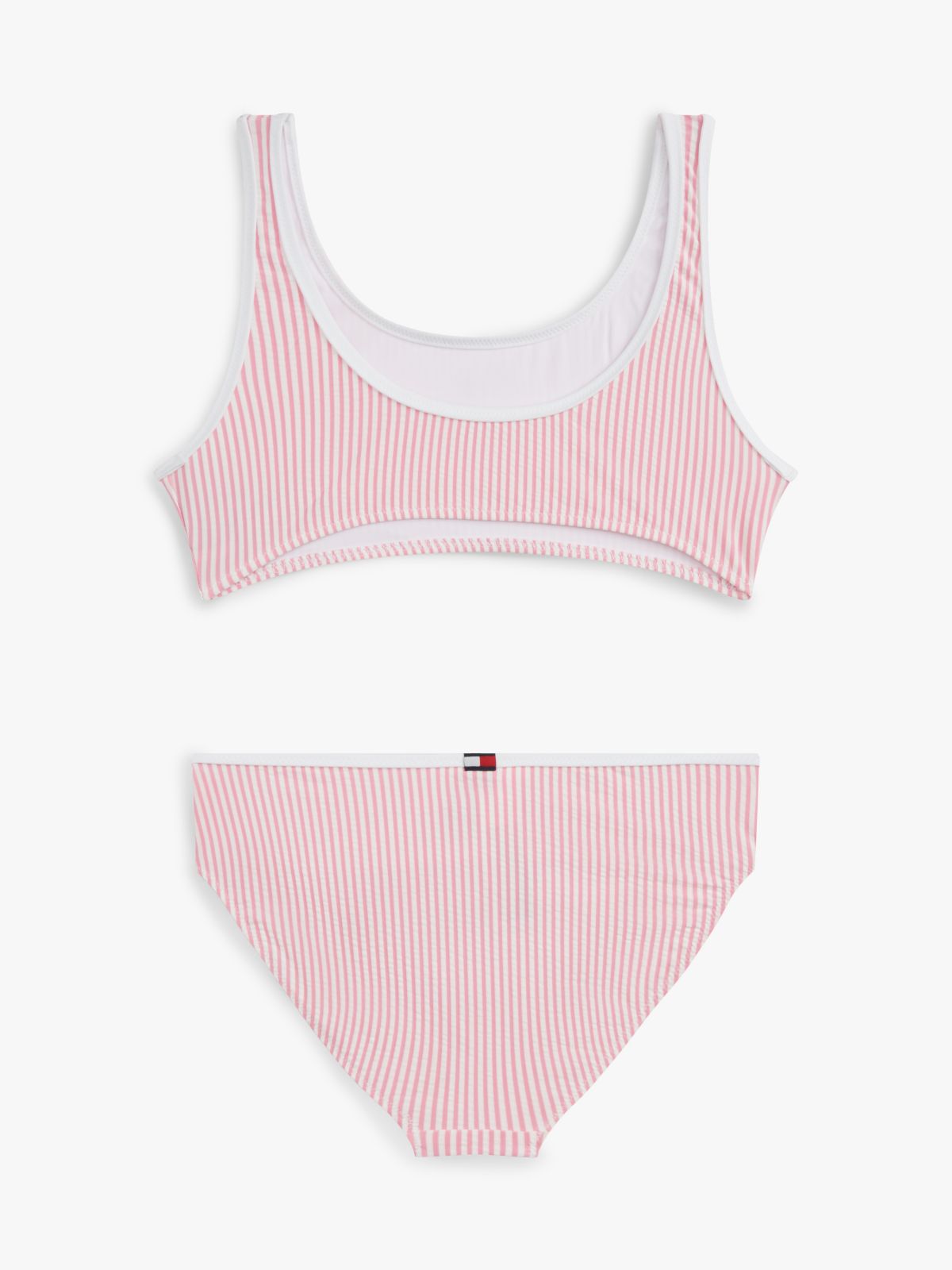Logo Embroidery Seersucker Bralette Bikini Set — Pink