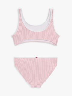 Logo Embroidery Seersucker Bralette Bikini Set — Pink 2