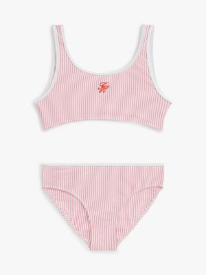 pink logo embroidery seersucker bralette bikini set for girls tommy hilfiger