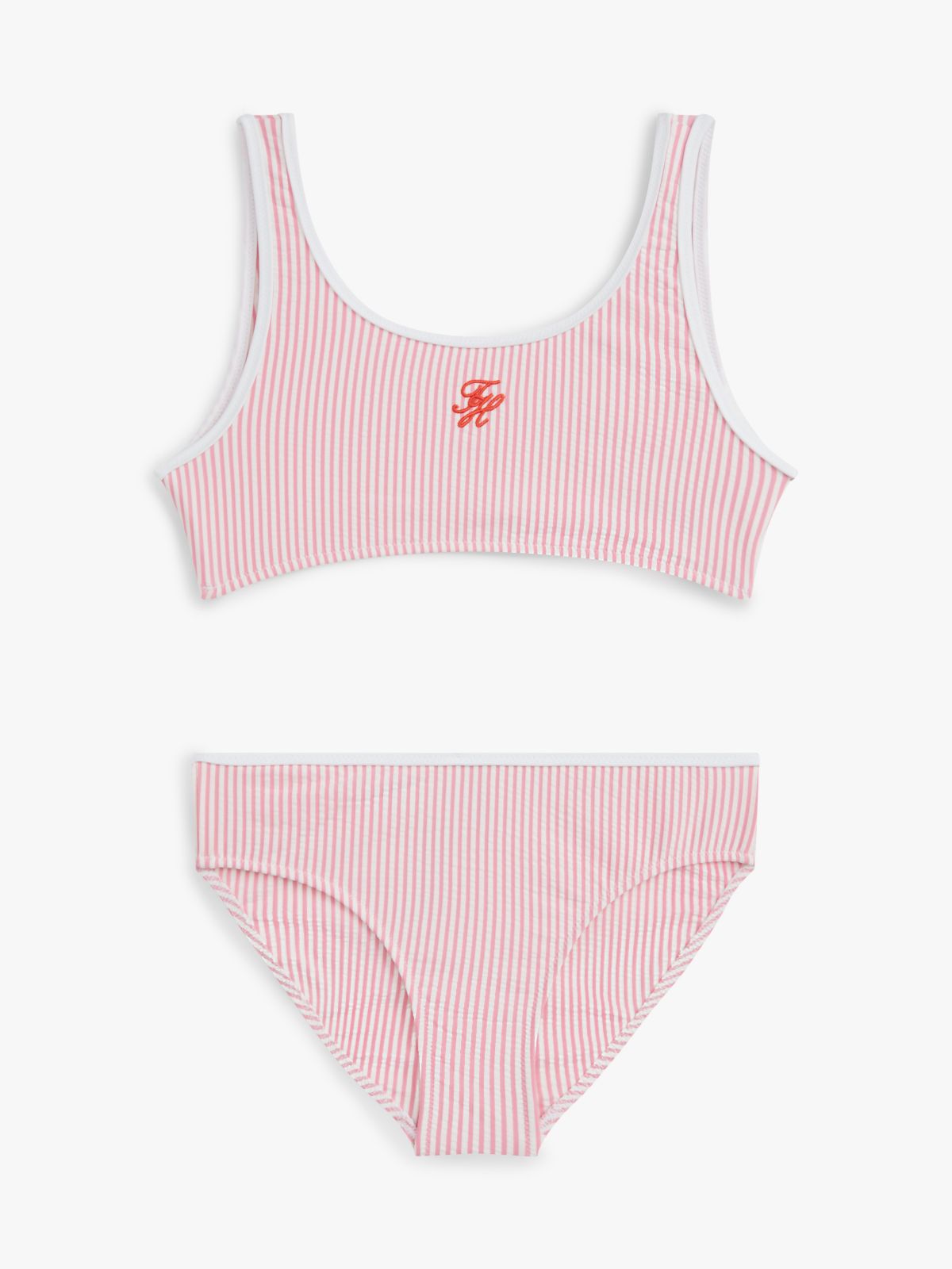 Logo Embroidery Seersucker Bralette Bikini Set — Pink