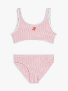 Logo Embroidery Seersucker Bralette Bikini Set — Pink 1