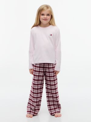 pyjama heritage à carreaux à manches longues brown pour filles tommy hilfiger