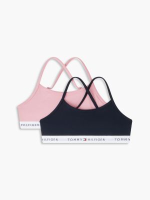 orange 2-pack signature logo crossover strap bralettes for girls tommy hilfiger