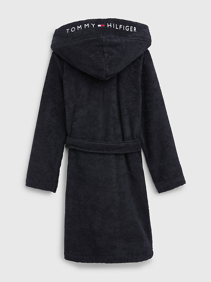 blue dual gender towelling hooded bathrobe for kids unisex tommy hilfiger