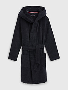 blue dual gender towelling hooded bathrobe for kids unisex tommy hilfiger