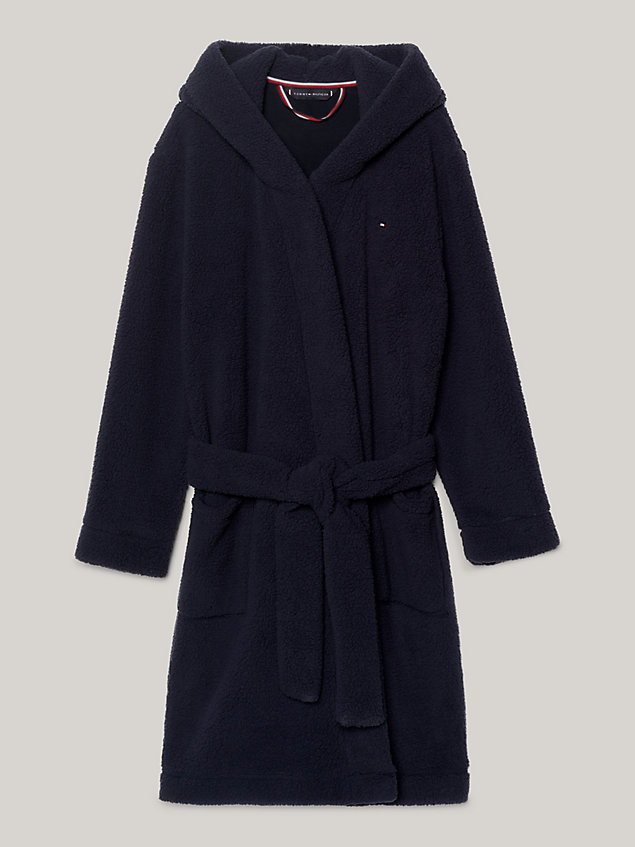 blue hilfiger monotype sherpa fleece hooded bathrobe for kids unisex tommy hilfiger