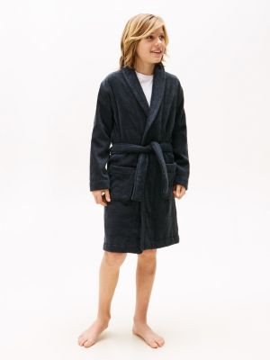 blue signature back logo bathrobe for kids gender inclusive tommy hilfiger