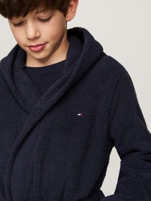 peignoir de bain à capuche et logo brodé bleu pour enfants genre inclusif tommy hilfiger