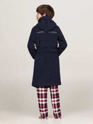 peignoir de bain à capuche et logo brodé bleu pour enfants genre inclusif tommy hilfiger