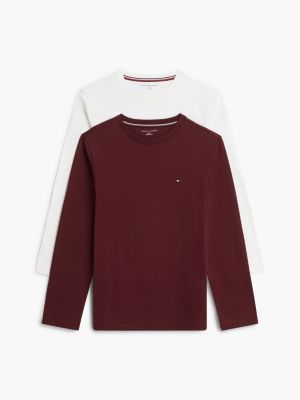 brown 2-pack signature jersey long sleeve lounge t-shirts for kids gender inclusive tommy hilfiger