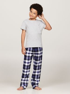 pantaloni lounge in flanella con stampa blu da gender-inclusive bambini tommy hilfiger