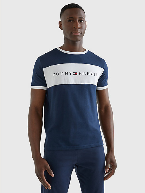 blue original colour-blocked logo t-shirt for men tommy hilfiger