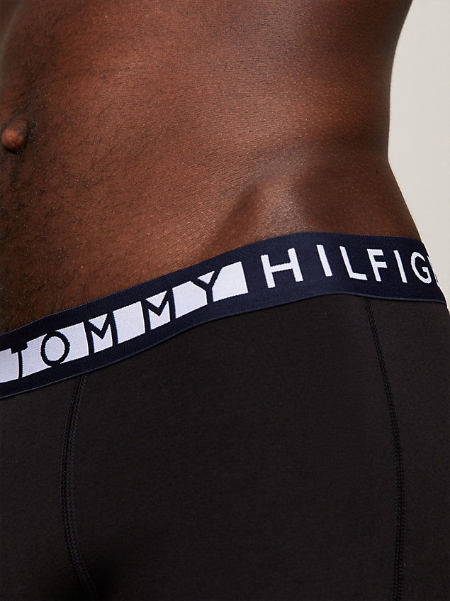 black 3-pack stretch cotton logo waistband trunks for men tommy hilfiger