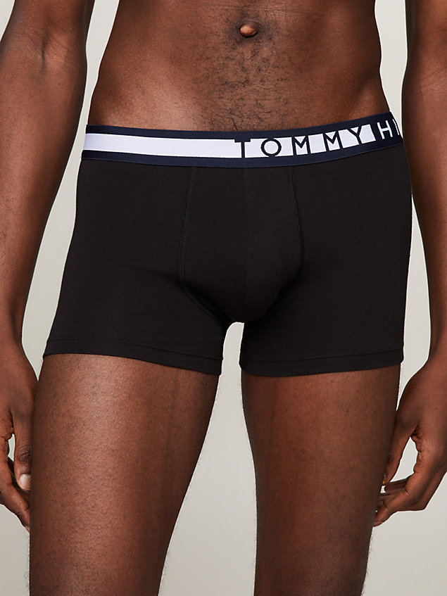 black 3-pack stretch cotton logo waistband trunks for men tommy hilfiger