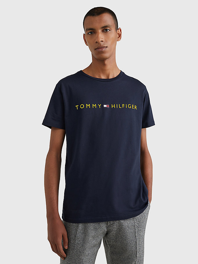 t-shirt original in jersey con logo blu da uomo tommy hilfiger