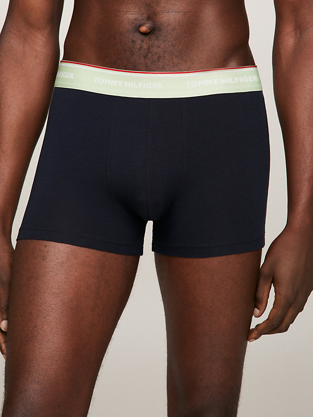 green 3-pack contrast logo waistband trunks for men tommy hilfiger
